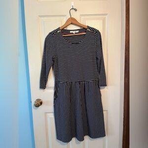 Boden Navy and White Striped 3/4 Sleeve Dress